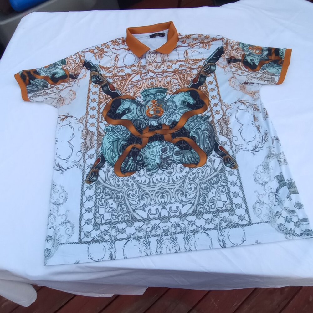Black Edition 3XL Baroque Polo Shirt – Bold Graphic Print, Luxe Streetwear